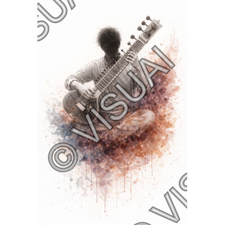Illustration artistique de sitar – Résonance du sitar