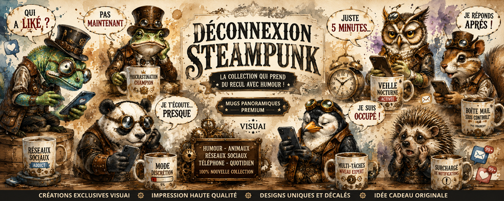 Collection Déconnexion Steampunk VISUAI – Mugs humoristiques