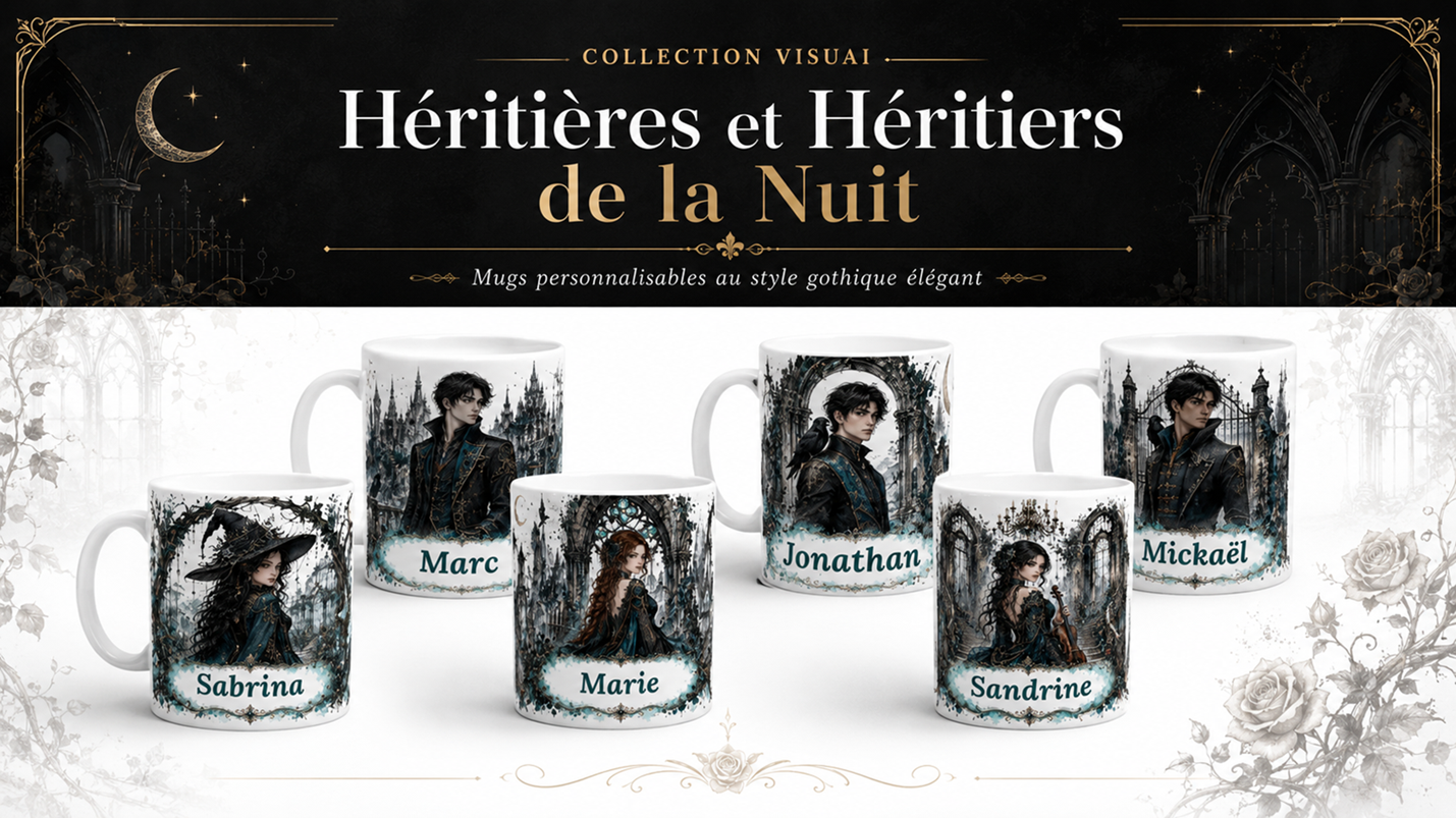 Héritières et Héritiers de la Nuit : mugs gothiques personnalisables